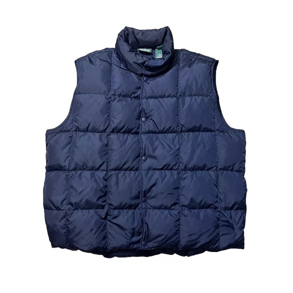 LL Bean Men's Goose Down Quilted Puffer Snap Vest Navy Blue Size XL‎